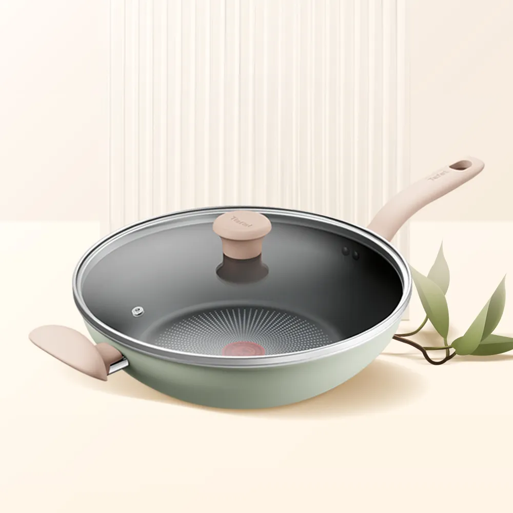 【Tefal 特福】抹茶時光系列32CM不沾鍋炒鍋-加蓋(IH爐可用鍋/電磁爐適用)