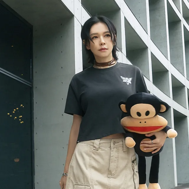 【Paul Frank 大嘴猴】官方直營  Vivian徐若瑄聯名款 〜 黒い魂鬪志 迷彩愛心短版T恤 黑色