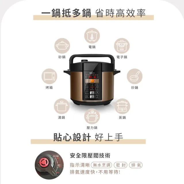 【Philips 飛利浦】抽UX20戰鬥陀螺_智慧萬用鍋/壓力鍋_HD2136_棕小萬