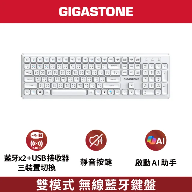 【Gigastone 立達國際】K310 無線藍牙鍵盤(雙模/人體工學水滴型鍵帽/靜音巧克力按鍵/黑白2色任選)