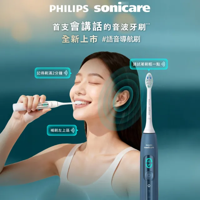 【Philips 飛利浦】momo獨家 HX5682/01 語音導航音波電動牙刷 2入組-暮光藍(官方直營)