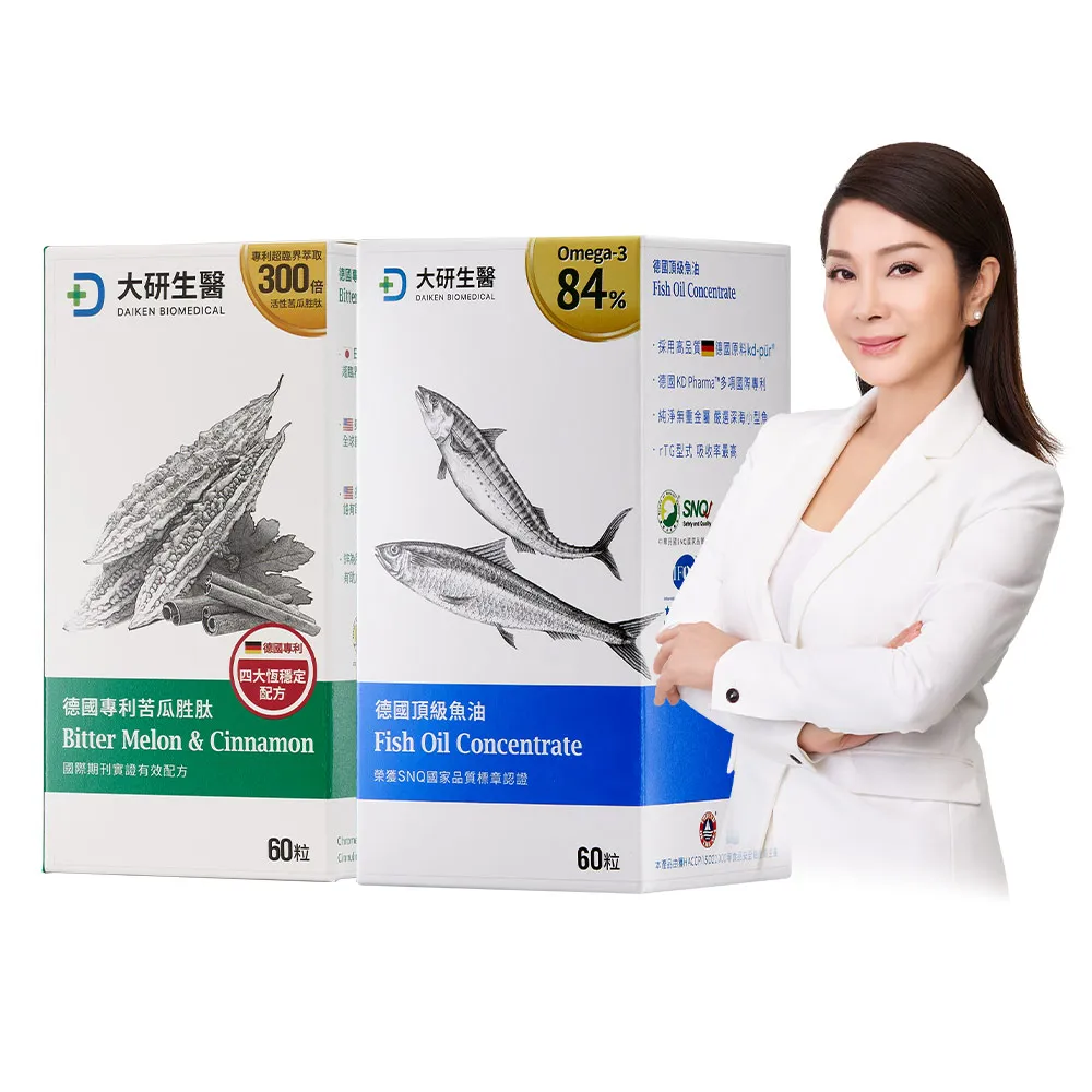 【大研生醫】德國頂級魚油60粒 1盒＋德國專利苦瓜胜膠囊60粒 1盒(美鳳推薦組合)