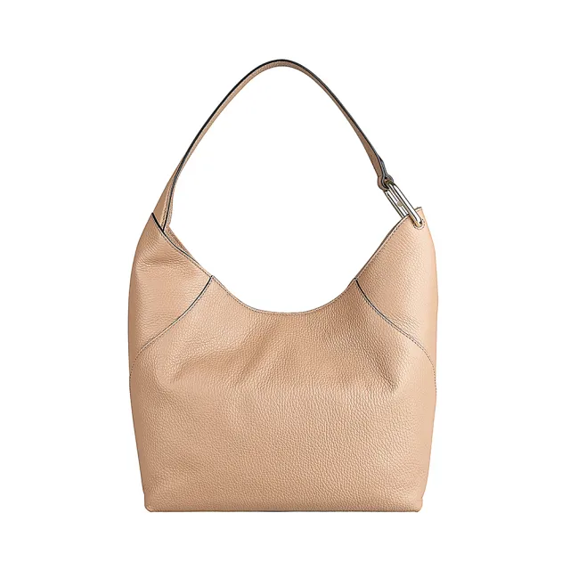 【FURLA 芙拉】FURLA 電鍍金字LOGO Lara系列小牛皮磁釦式肩背包(中/沙漠黃)