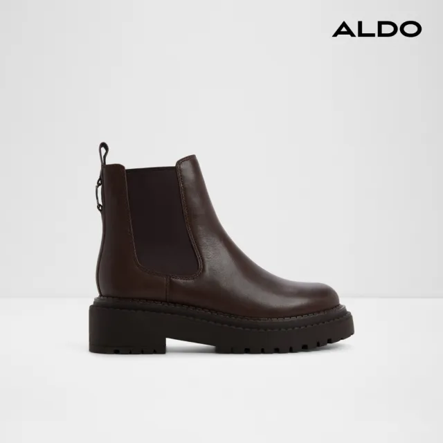 【ALDO】BESTINA-真皮切爾西厚底短靴-女鞋(咖啡色)