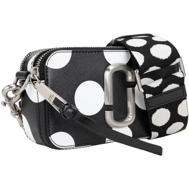 【MARC JACOBS】Snapshot 黑白波卡圓點織紋背帶防刮牛皮斜背相機包(手拿包 側背包 雙層 mj)