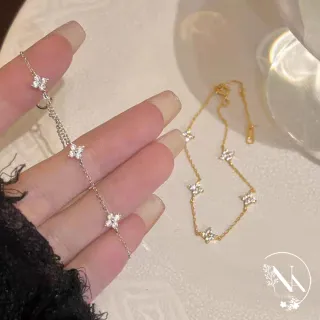 【NANA】娜娜 S925鍍14K金四葉草滿天星手鍊兩色 N115081303(S925 麻花 蝴蝶結 四葉草 滿天星 手鍊 兩色)