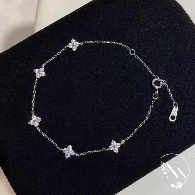【NANA】娜娜 S925鍍14K金四葉草滿天星手鍊兩色 N115081303(S925 麻花 蝴蝶結 四葉草 滿天星 手鍊 兩色)