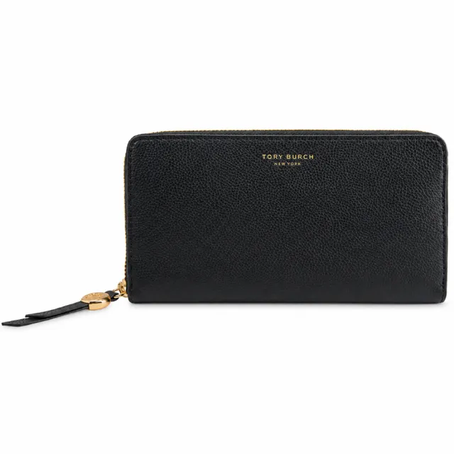 【TORY BURCH】ROMY 荔枝紋皮革拉鍊長夾(黑)