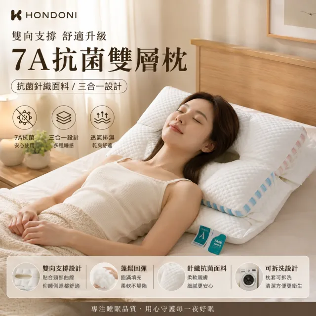 【HONDONI】雲抱雙層護頸枕|三合一可拆式分區設計舒眠分區止鼾枕 雲朵白Z8-BB 40 x 60cm
