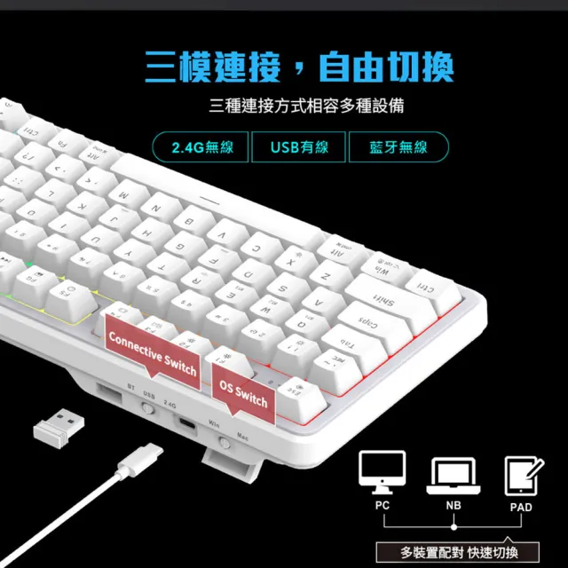 【FOXXRAY 狐鐳】星曜・極光 三模全尺寸機械鍵盤-青軸/紅軸(FXR-HKW-120)2.4G無線、藍牙、有線