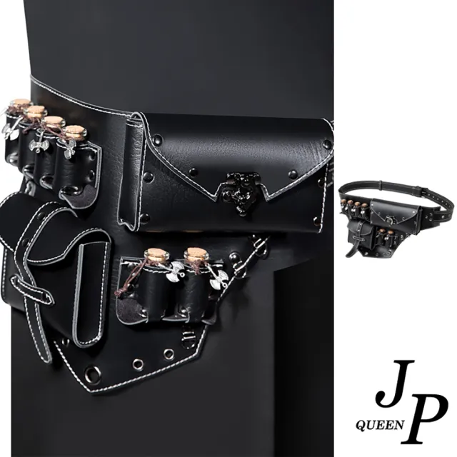 【Jpqueen】魅力復古龐克Y2K收納多功能萬聖節風 工具包 腰包 手機包(黑色)