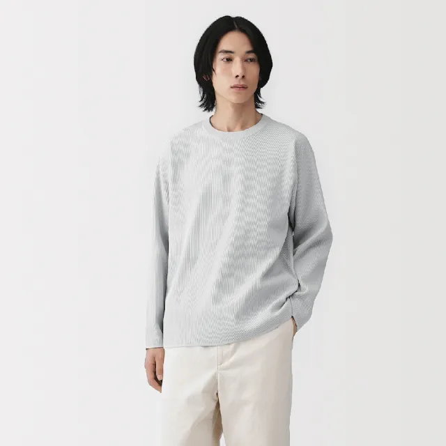 【MUJI 無印良品】男速乾可水洗羅紋針織長袖T恤(淺灰/黑色/深藍)