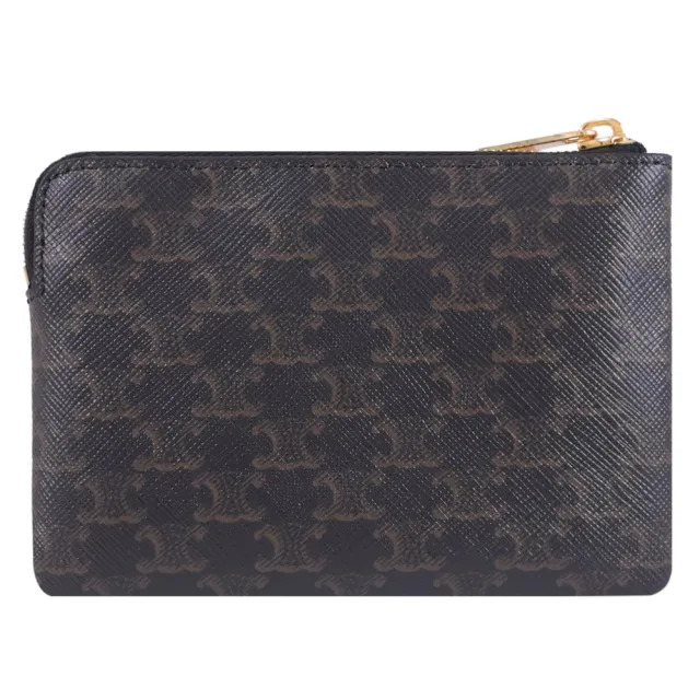 【CELINE】TRIOMPHE 品牌滿版印花鑰匙釦拉鍊零錢包(深咖)