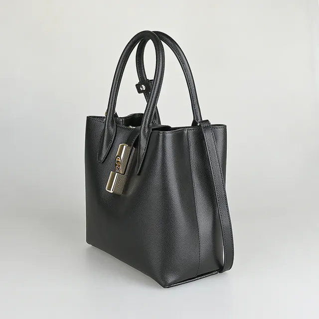 【FURLA 芙拉】FURLA精品小牛皮拱形鎖扣手提斜背包(小/黑)