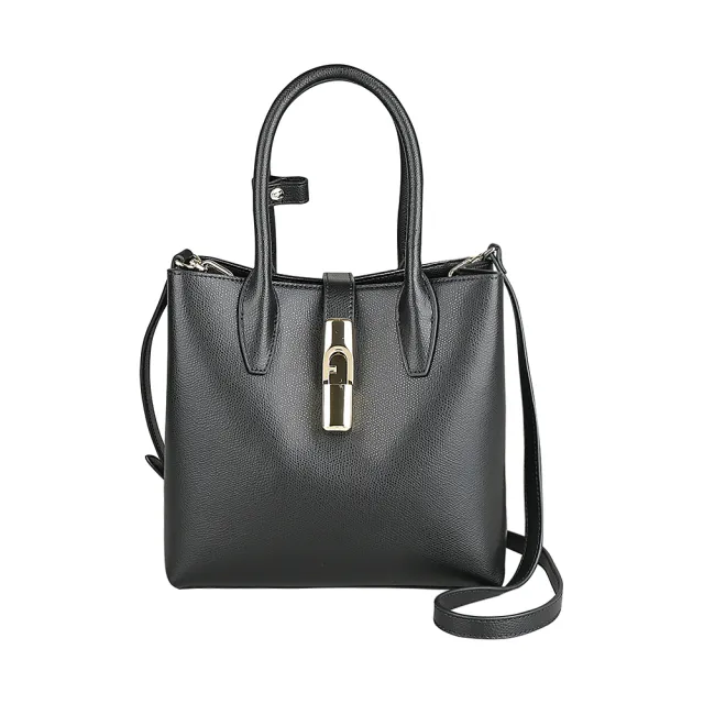 【FURLA 芙拉】FURLA精品小牛皮拱形鎖扣手提斜背包(小/黑)