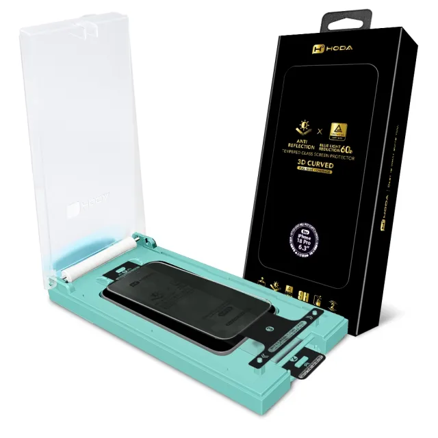 【HODA】iPhone 17/16/15 Plus/Air/Pro/Pro Max 3D熱彎曲面 AR抗反射抗藍光玻璃保護貼 附無塵滾輪太空艙