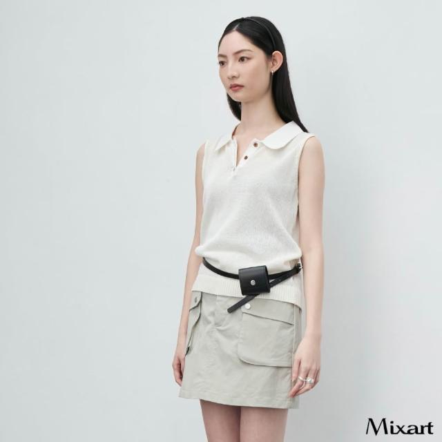 【Mixart】無袖 針織 Polo衫 智性暖秋 無袖排釦針織Polo衫