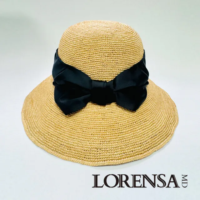 【Lorensa 蘿芮】女草帽 遮陽帽 拉菲草手工編織 防曬海邊帽 蝴蝶結日系草帽