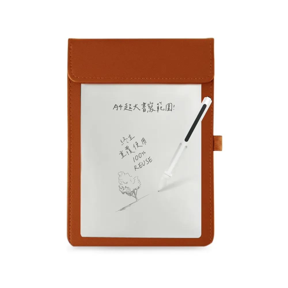 【Green Board 】A4磁性電紙板 MTA4進階收納 電紙板+手寫筆+棕色皮革夾組(MIT雙專利設計 輕薄大尺寸)