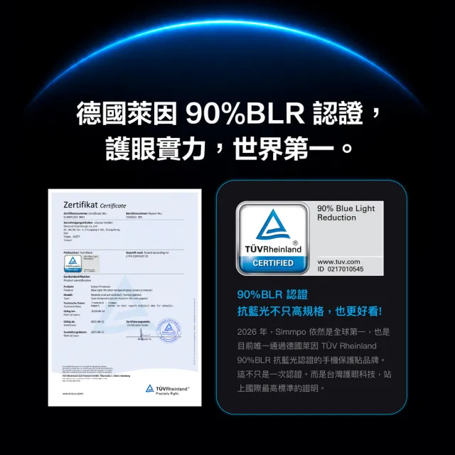 【Simmpo】iPhone 18系列 S-90 AR透明抗藍光護眼保護貼（德國萊因抗藍光認證）