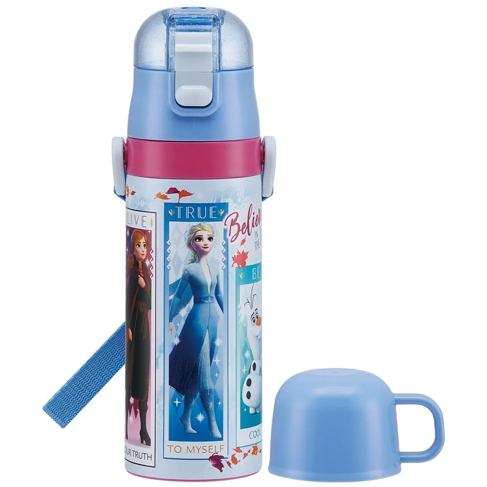 【百科良品】冰雪奇緣 彈蓋式直飲+杯式 不鏽鋼保冷保溫杯470ML 附背帶(兩用型飲口)(保溫瓶)