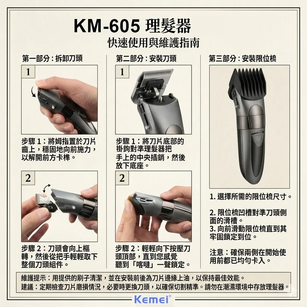 充電水洗式電動理髮器 KM-605(附專用圍巾)