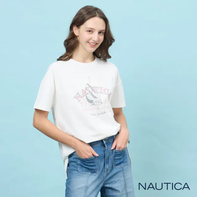 【NAUTICA】官方旗艦 女裝 學院航海風抗UV短袖T恤(白色)