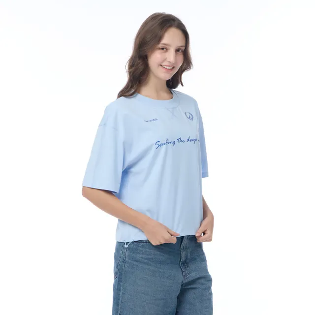 【NAUTICA】官方旗艦 女裝  品牌LOGO刺繡短袖T恤(淺藍色)