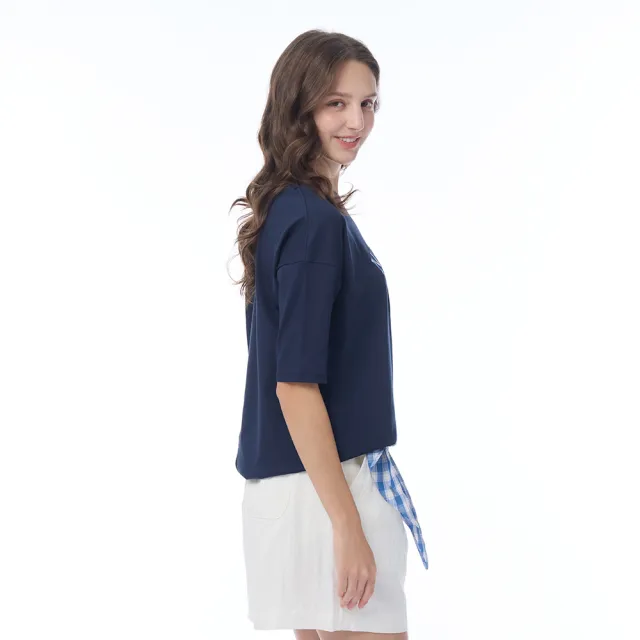 【NAUTICA】官方旗艦 女裝  格紋字母印花短袖T恤(深藍色)