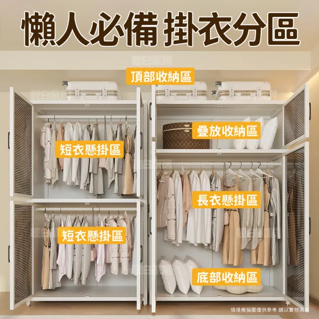 【靚白家居】無甲醛收納衣櫃碳鋼大容量 100CM S591(防塵衣櫥 四門收納櫃 更衣室衣帽架 兩門衣櫃)