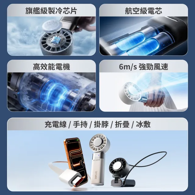 【SOTHING 向物】續航up!自帶線行動電源x折疊冰敷高速手持風扇 冰炫(5000mAh 可上飛機 掛脖 製冷 usb風扇)