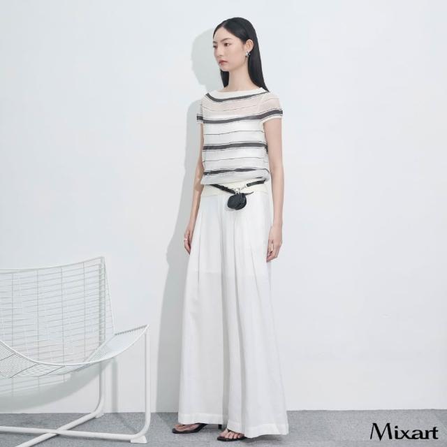 【Mixart】寬褲 長褲 智性美學 極簡法式白垂墜寬褲