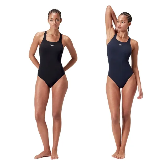 【SPEEDO】女 運動連身泳裝 Eco Endurance+ (黑/海軍藍)