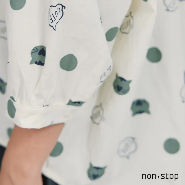 【non-stop】甜美貓咪寬版七分袖襯衫-2色