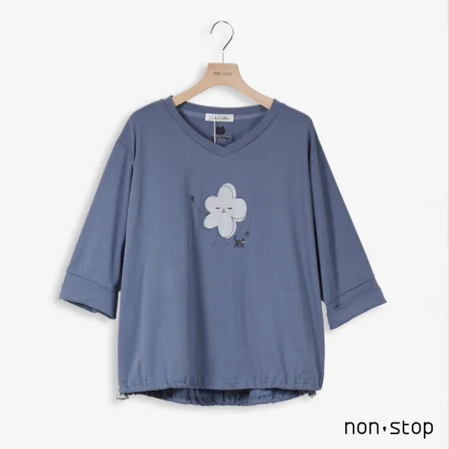 【non-stop】花花逗貓咪V領七分袖T恤-2色
