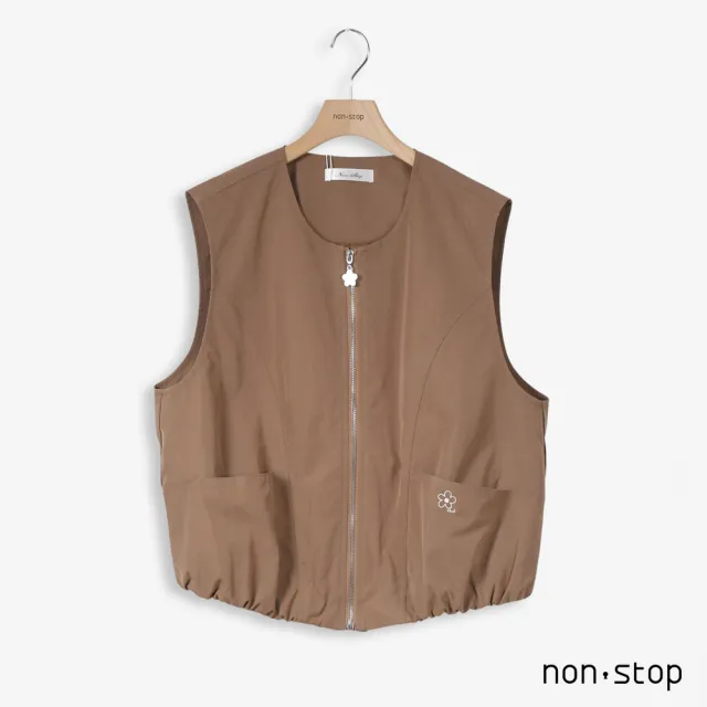 【non-stop】花朵拉鍊抓皺背心外套-2色