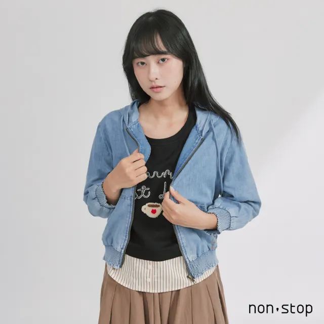 【non-stop】花朵刺繡丹寧連帽外套-2色