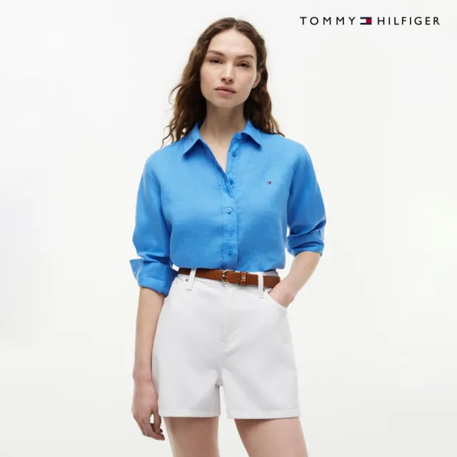 【TOMMY HILFIGER】官方旗艦館亞麻寬版襯衫_藍色