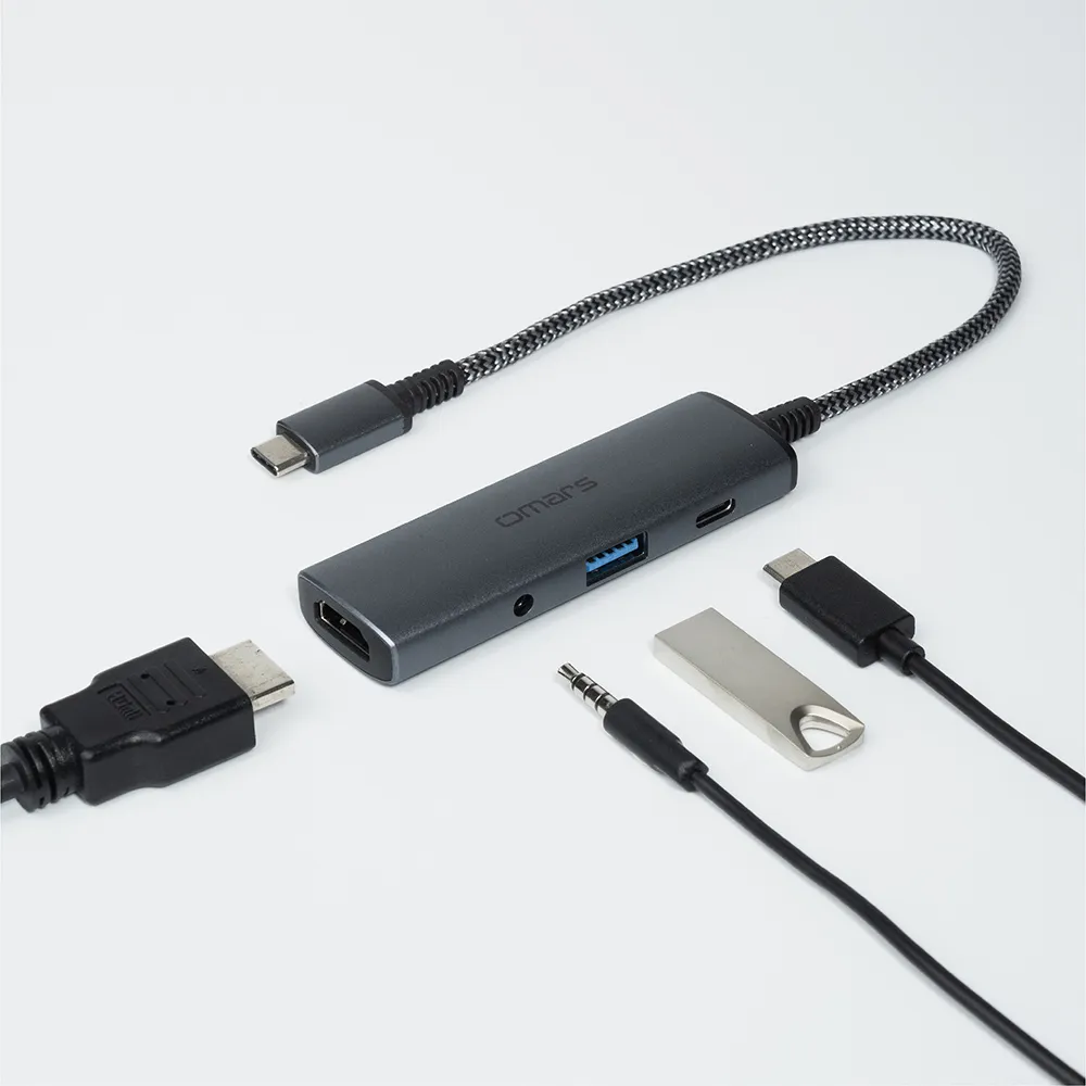【Omars】OMHBCD130J 四合一 Type-C HUB集線器-銀河霧灰(PD 100W快充/HDMI 4K/3.5mm/USB3.0)