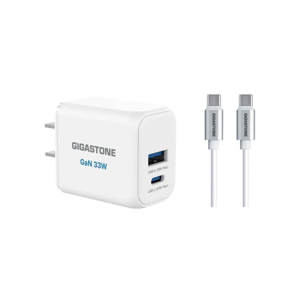 【Gigastone 立達國際】33W 兩孔GaN氮化鎵充電器+C to C 60W 傳輸充電線 (iPhone17/Android/iPad)