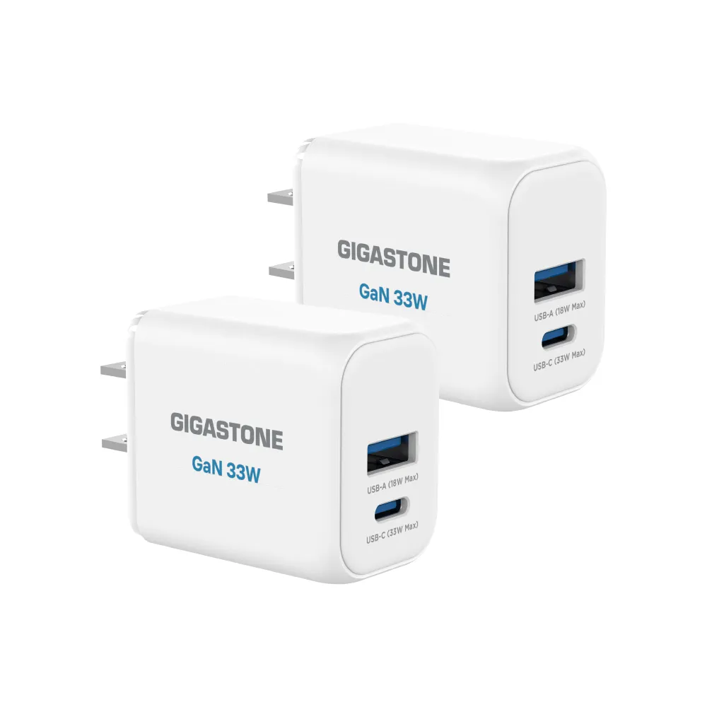 【Gigastone 立達國際】2入組 33W GaN氮化鎵兩孔USB-C快充充電器 PD-6333W(支援iPhone17/Android/iPad)