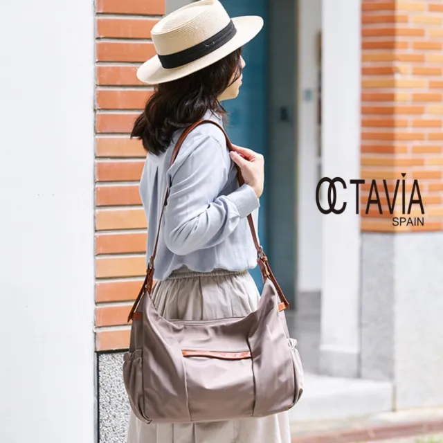 【OCTAVIA 8】雙11 OCTAVIA 8 -  四季輕量配皮半月型公事肩背斜背大包 - 奔跑黑/灰褐 二色可選