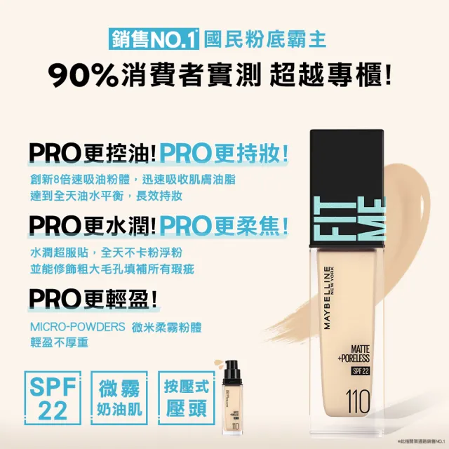 【MAYBELLINE 媚比琳】FIT ME 反孔特霧/水光粉底液全新升級PRO版30ml_3入組