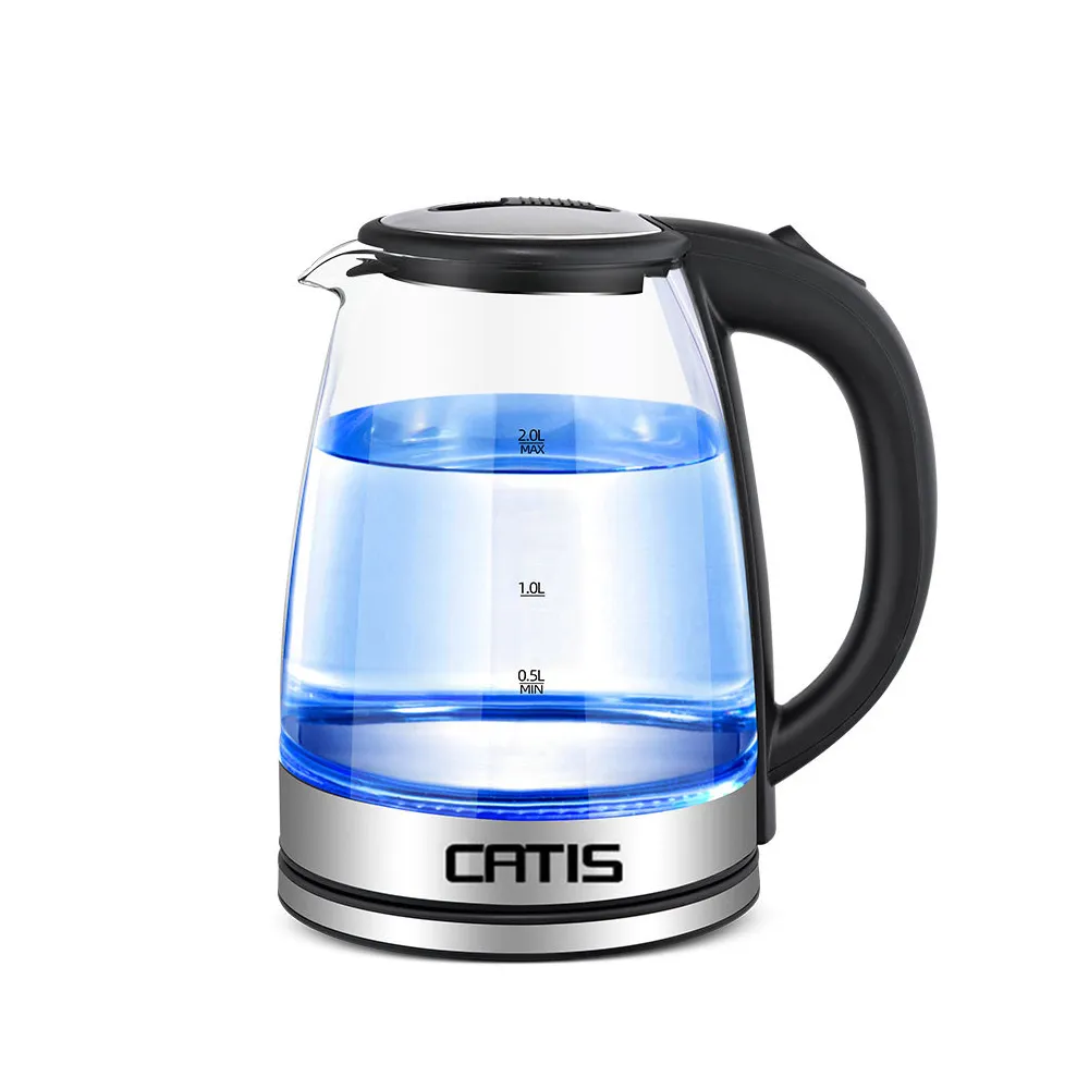 【CATIS】1.8L藍光玻璃燒水壺 110V快煮壺 燒水壺 熱水壺 電熱水壺 養生壺 電熱壺(食品級不鏽鋼+高硼硅玻璃)
