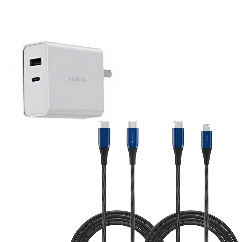 【NOKIA】1+1超值組P8200 Combo USB轉Type-C/Lightning 125 經典極速充電線組合包(送65W充電器組)