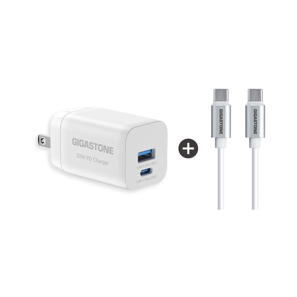 【Gigastone 立達國際】PD/QC3.0 33W快充充電器+C to C 60W充電傳輸線(iPhone17/Android/安卓手機充電頭組)