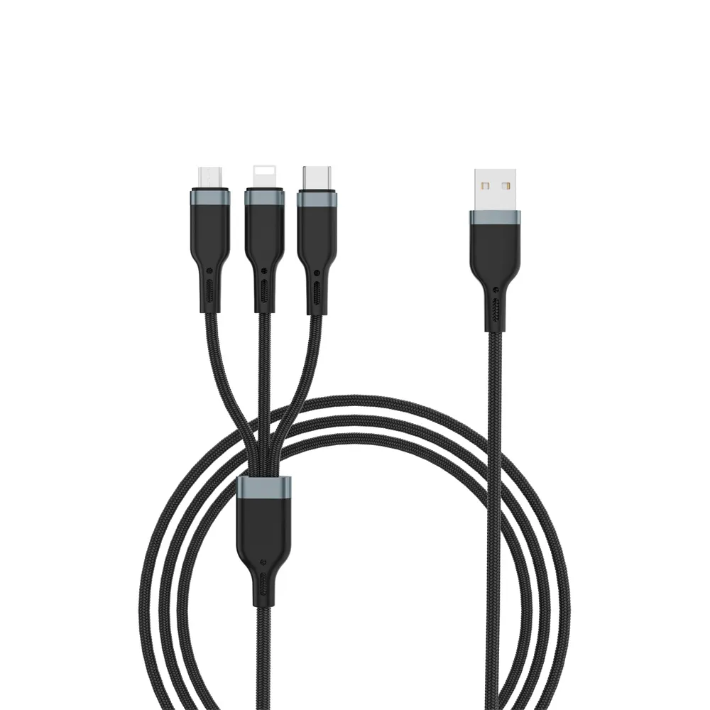 【WiWU】USB-A to Lightnig+Type-C+Micro 1.2米 鉑金三合一數據充電線(1.2米  PT051)