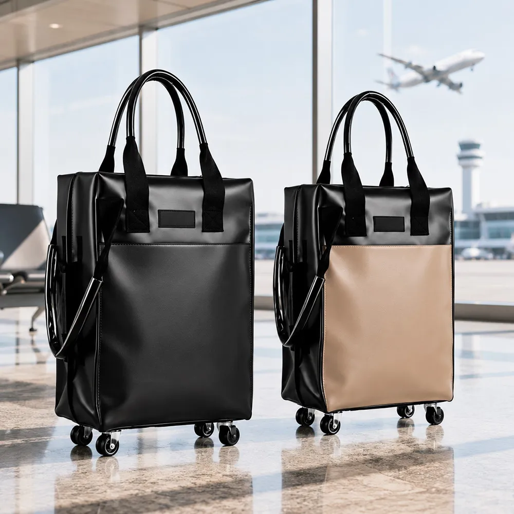 【DaoDi】購物登機包 45L 大容量 皮革 防水可拖拉2入組 (摺疊購物車 行李袋 買菜車 旅行包 旅行袋 登機包)
