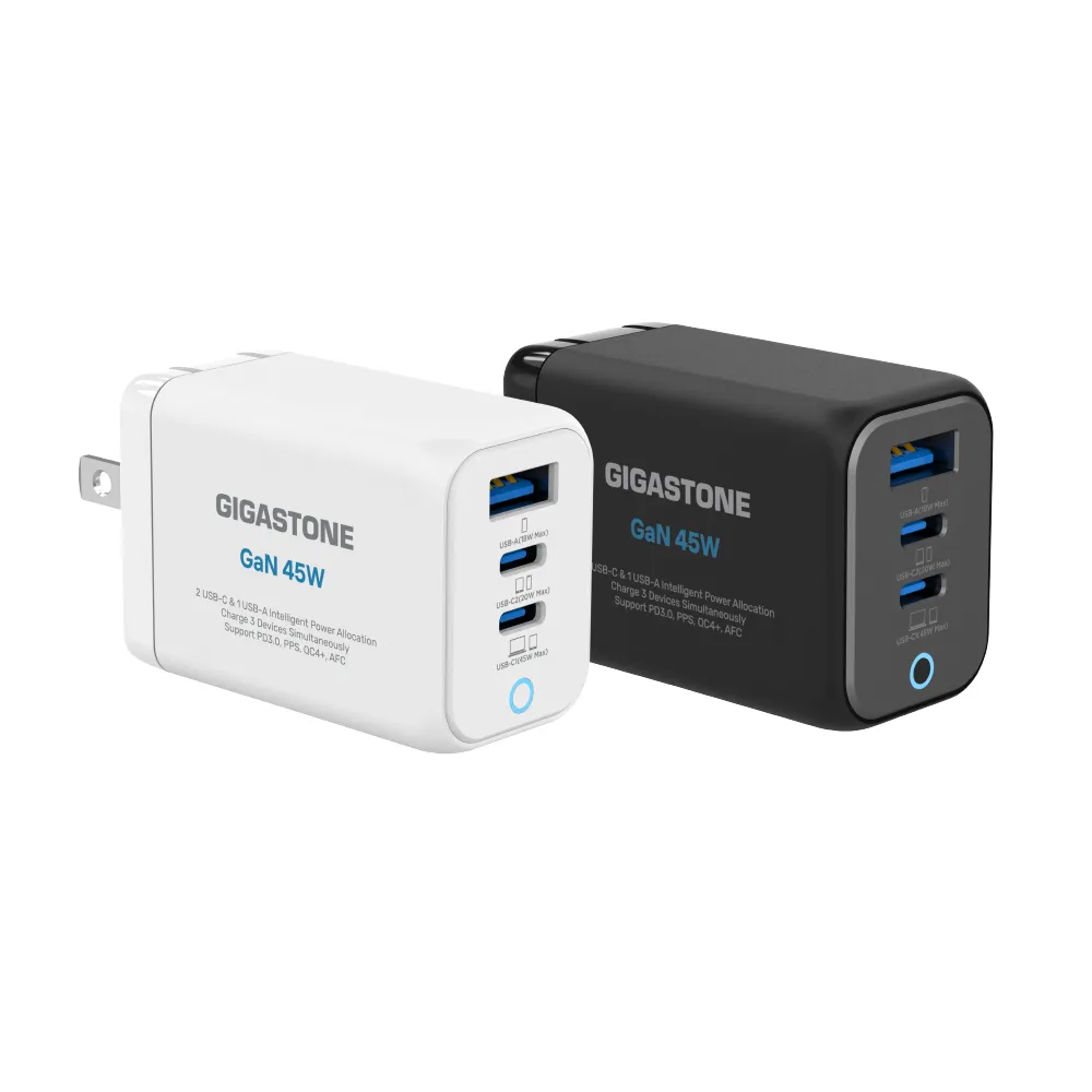 【Gigastone 立達國際】(2入組) 45W GaN氮化鎵三孔USB-C快充充電器PD-7450(iPhone17/iPad/筆電充電頭)