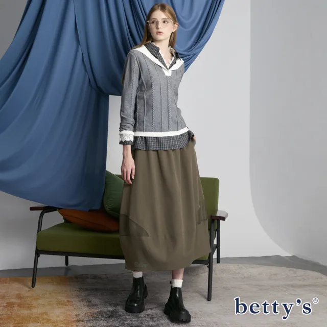 【betty’s 貝蒂思】裙襬網狀設計印字長裙(共二色)